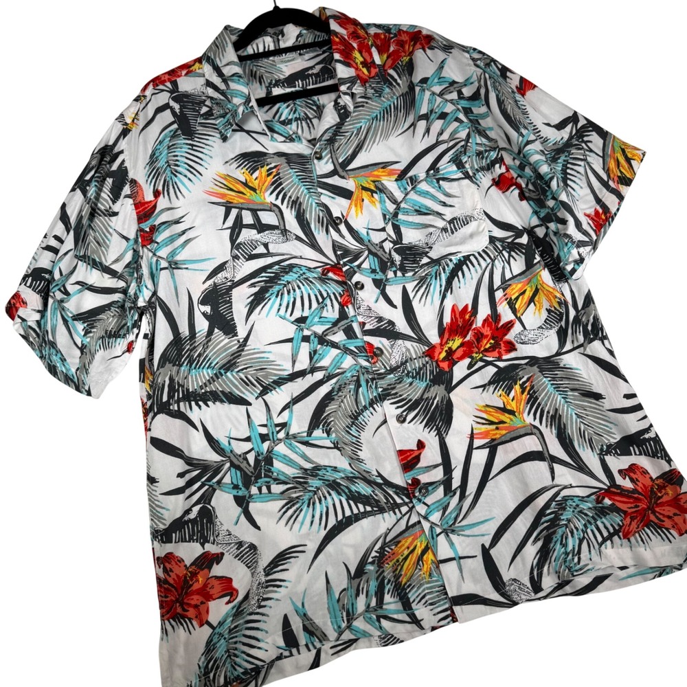 Rainforest‎ Cafe Men's Hawaiian Shirt Tropical Aloha Button Up Short Sleeve L